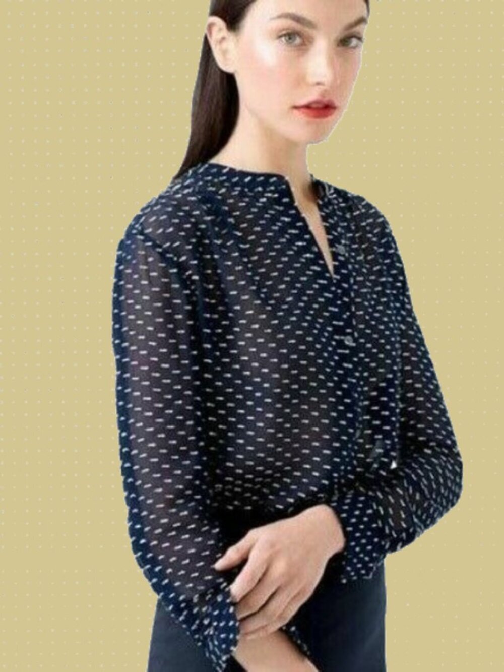 J. Crew Dot and Dot Sheer Blouse Long Sleeve Navy 2 #A2869